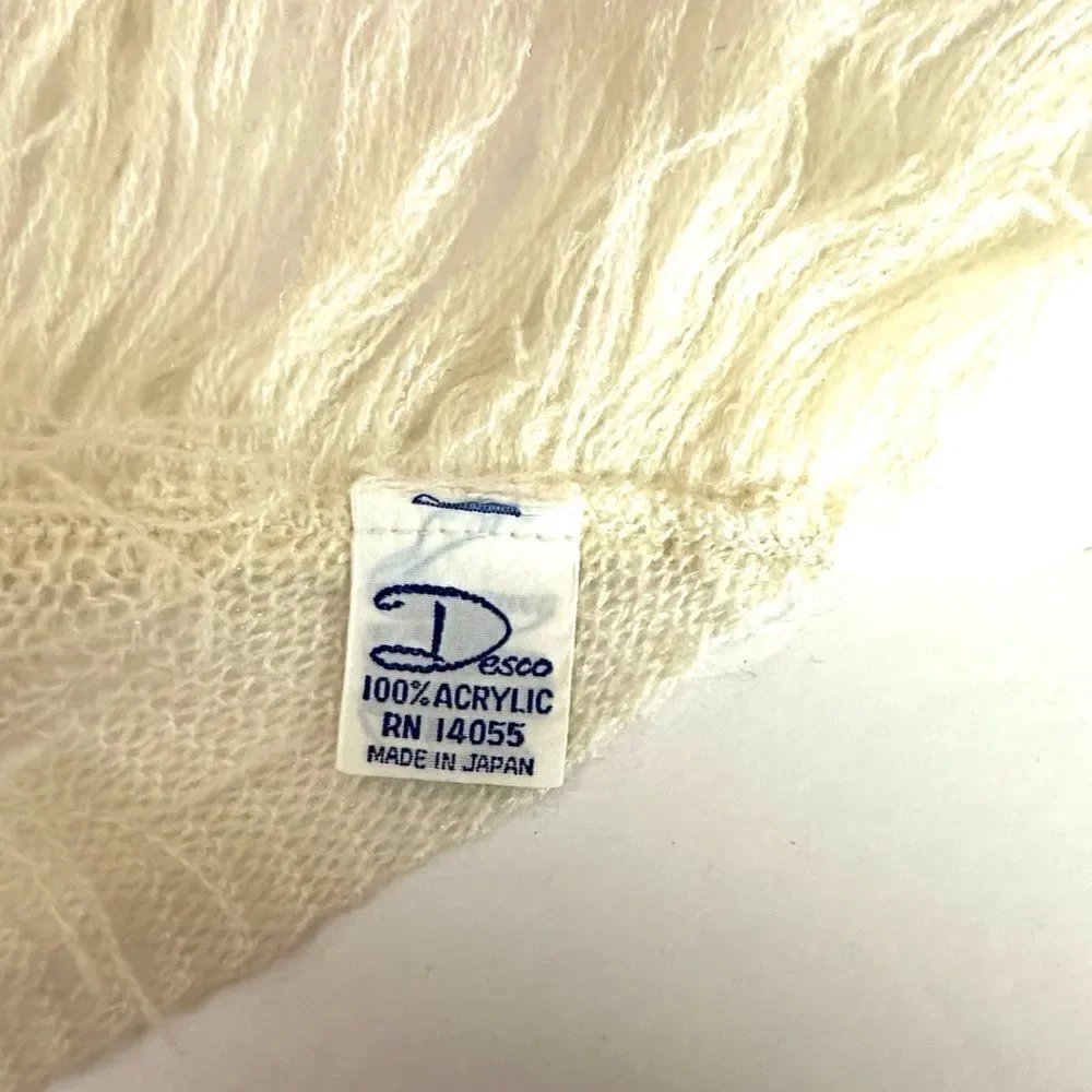 Vintage Desco Cream Scarf Shawl Triangular with Fringes Japan  Acrylic Boho